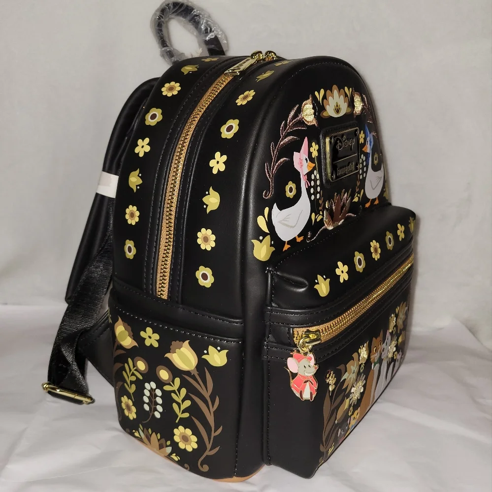 Disney x Loungefly Black Floral Aristocats Mini Backpack